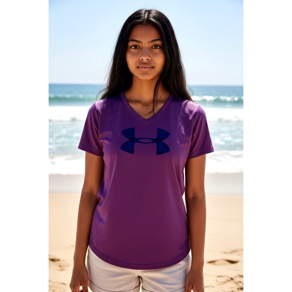 UNDER ARMOUR Big Girls Purple HeatGear Active T-Shirt - Size: Large Youth
